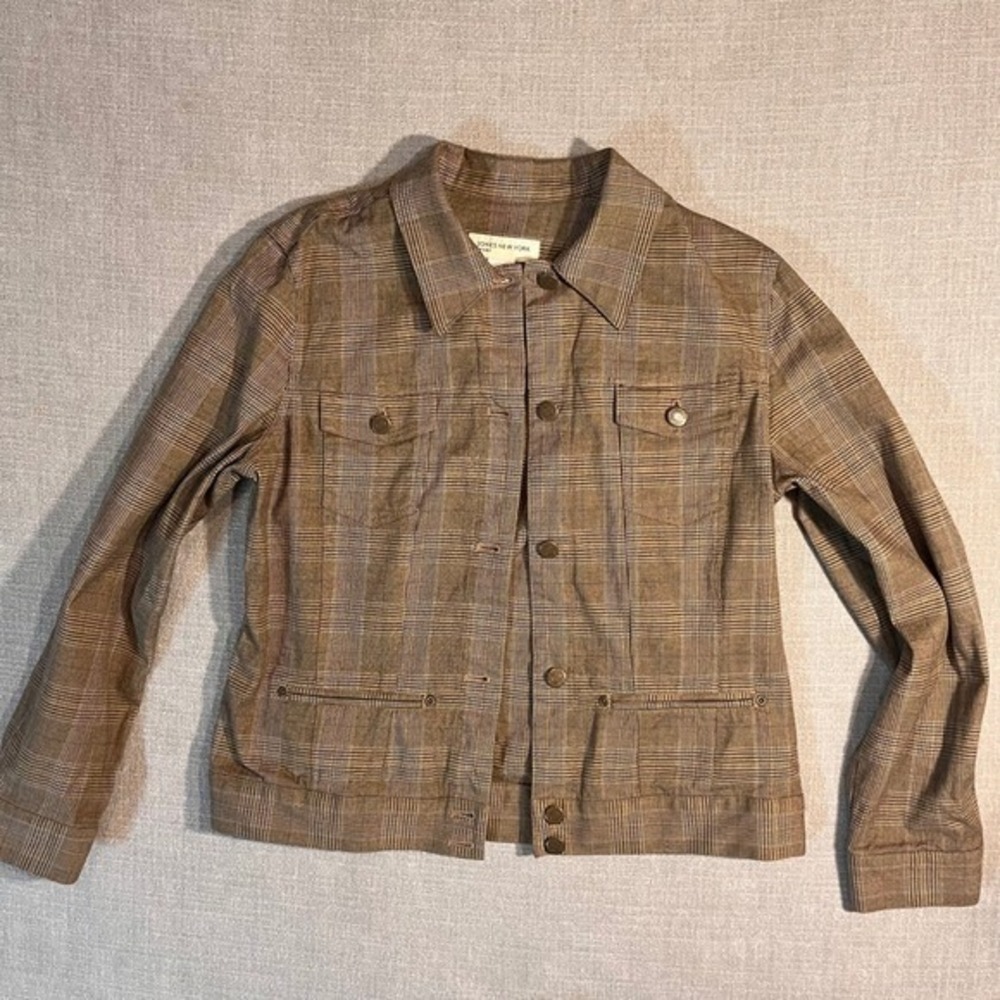 JONES NEW YORK SPORT Womens Plaid Button Front Jacket‎ Size L Cotton Blend